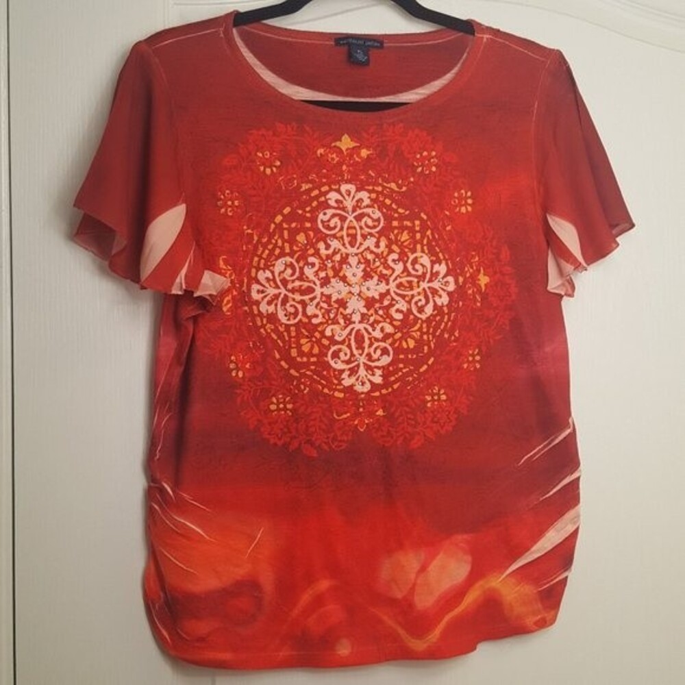 Westbound Petites Red Graphic T Shirt Flowy Sleeves